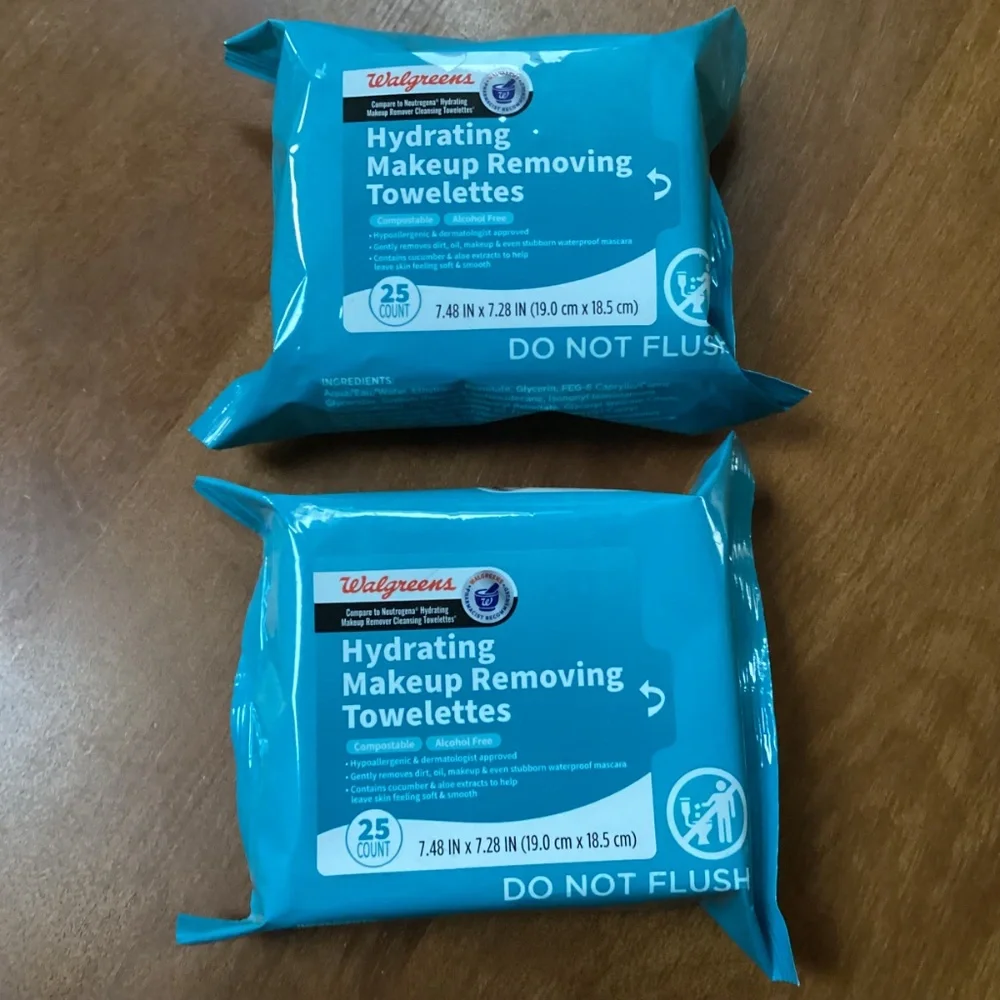 Walgreens Hydrating Makeup Removing Towelettes 25 count 2 packs NEW
